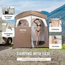 VEVOR Camping Shower Tent, 83" x 42" x 83" 2 Rooms Oversize Outdoor Portable Shelter, Privacy Tent with Detachable Top, Pockets, Hanging Rope and Clothesline, for Dressing, Changing, Toilet, Bathroom