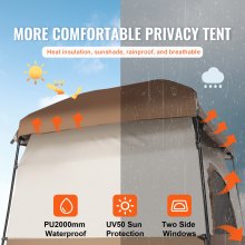 VEVOR Camping Duschtält, 66" x 66" x 87" 1 Rum Oversize Portable Outdoor Shelter, Sekretestält med avtagbar topp, fickor, hängande rep och klädstreck, för påklädning, omklädning, toalett, badrum
