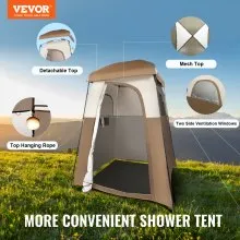 VEVOR Camping Shower Tent, 66" x 66" x 87" 1 Room Oversize Outdoor Portable Shelter, Privacy Tent with Detachable Top, Pockets, Hanging Rope and Clothesline, for Dressing, Changing, Toilet, Bathroom
