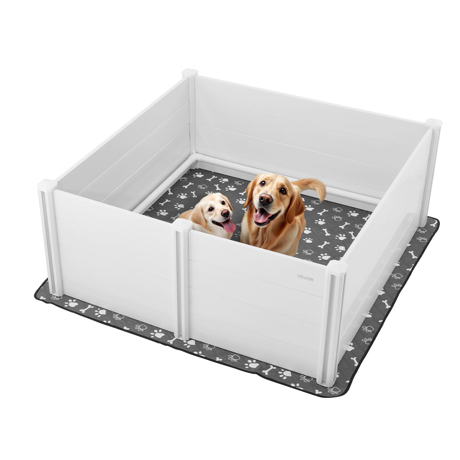 VEVOR Dogs Whelping Box, 1520 x 1520 x 610 mm, Plastic PVC Puppy Playpen with Height Adjustable Door and Washable Pee Pad, Anti-Deformation Indoor Puppy Play Pen for Extra Large Breed Dogs, Milk White