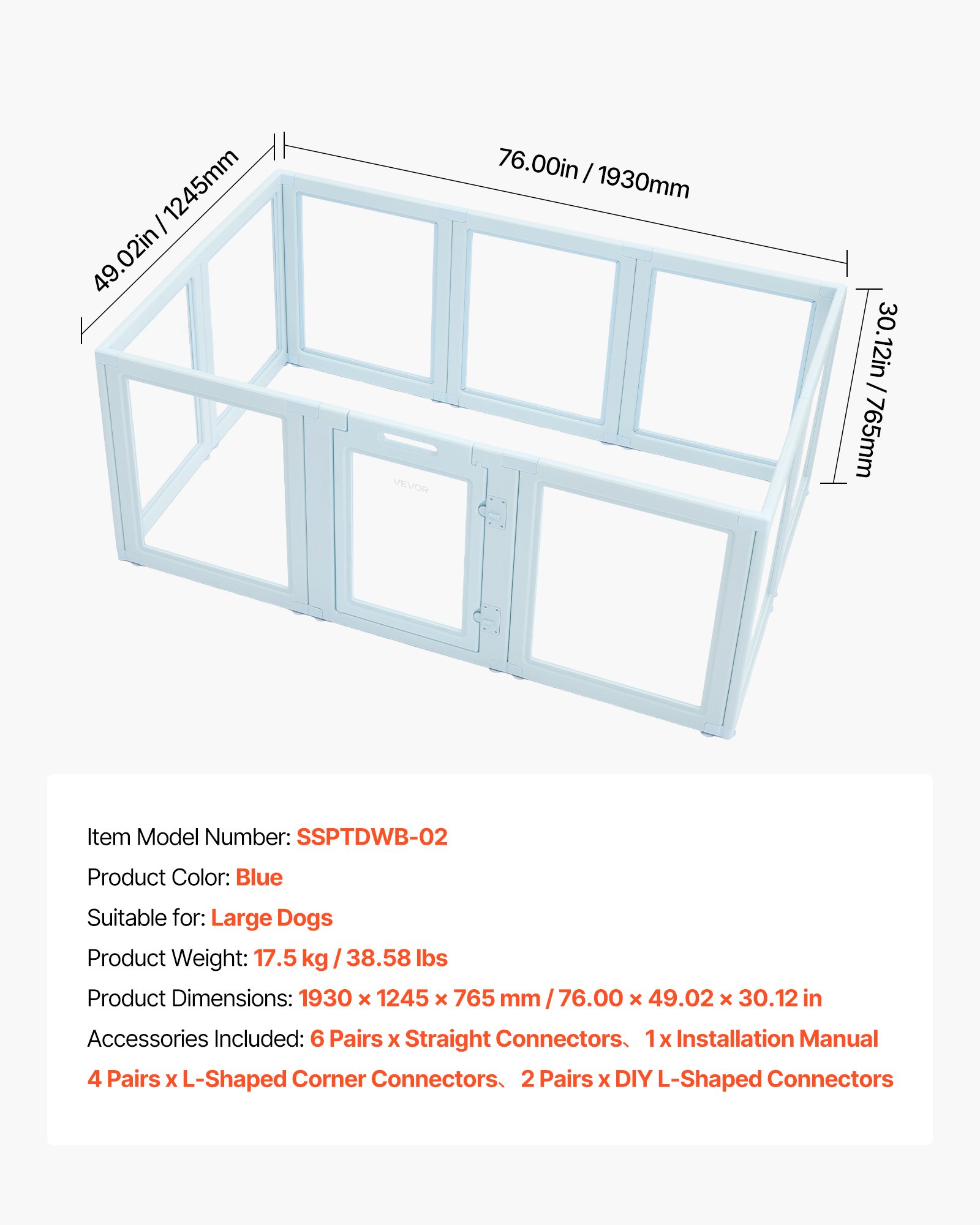 VEVOR Dog Whelping Box, 76x49x30 in Plastic Dog Whelping Pen for Large Sized Dogs, Waterproof Puppy Playpen with Transparent Windows & Door Lock, Easy to Clean, Durable Indoor Pet Dogs Cats Birth Kit