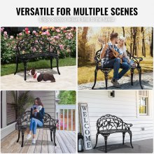 VEVOR Outdoor Bench, 38.8 inches Metal Garden Bench for Outdoors, 480 lbs Load Capacity Bench, Outdoor Garden Park Bench with Backrest and Armrests, Patio Bench for Garden, Park, Yard, Front Porch