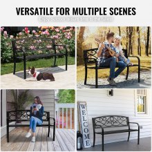 VEVOR Outdoor Bench, 550 lbs Load Capacity Bench, 50 inches Metal Garden Bench for Outdoors, Outdoor Garden Park Bench with Backrest and Armrests, Patio Bench for Garden, Park, Yard, Front Porch