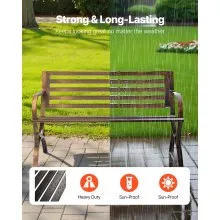 VEVOR Outdoor Bench Patio Bench 50 inch Metal Frame Slatted Backrest for Porch