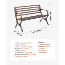 VEVOR Outdoor Bench Patio Bench 50 inch Metal Frame Slatted Backrest for Porch