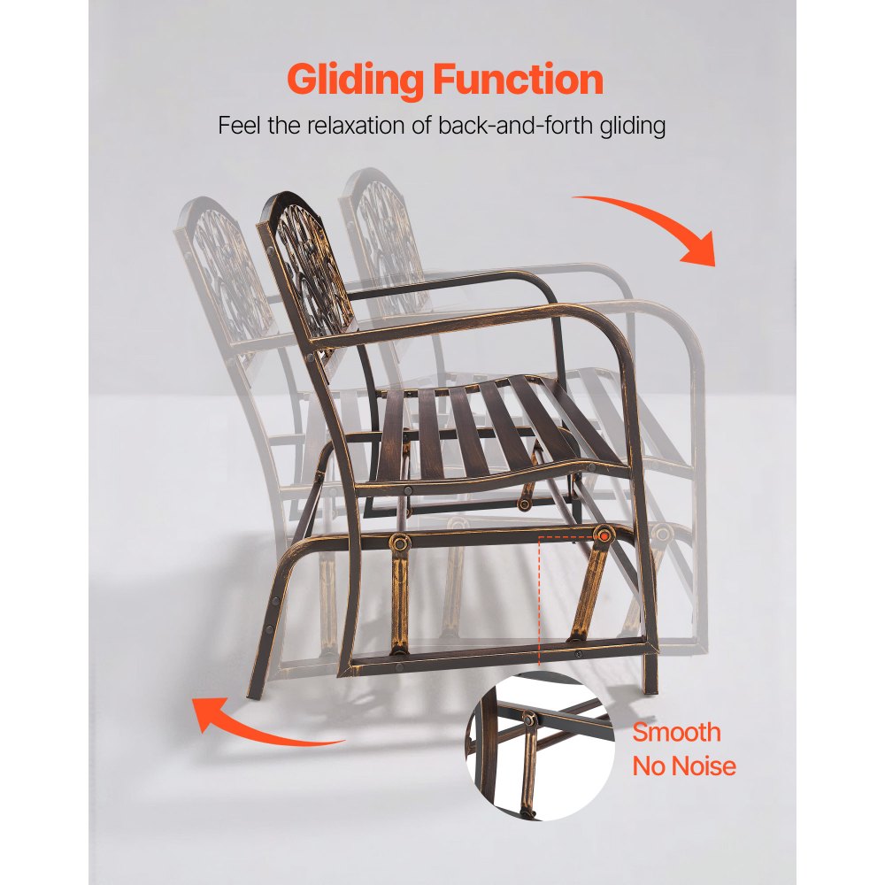 VEVOR Outdoor Bench, 127 cm, Carbon Steel Metal Frame with Cast Iron Backrest and Round Edge Armrests, Weatherproof Outside Glider Bench for Patio, Garden, Park, Yard, Front Porch, Antique Bronze