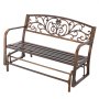VEVOR Outdoor Bench, 127 cm, Carbon Steel Metal Frame with Cast Iron Backrest and Round Edge Armrests, Weatherproof Outside Glider Bench for Patio, Garden, Park, Yard, Front Porch, Antique Bronze