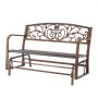 VEVOR Outdoor Bench, 127 cm, Carbon Steel Metal Frame with Cast Iron Backrest and Round Edge Armrests, Weatherproof Outside Glider Bench for Patio, Garden, Park, Yard, Front Porch, Antique Bronze