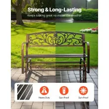 VEVOR Outdoor Bench, 127 cm, Carbon Steel Metal Frame with Cast Iron Backrest and Round Edge Armrests, Weatherproof Outside Glider Bench for Patio, Garden, Park, Yard, Front Porch, Antique Bronze