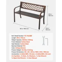 VEVOR Outdoor Bench Patio Bench 46 inch Metal Frame PVC Mesh Backrest for Porch
