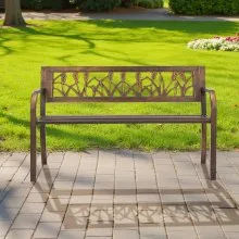 VEVOR Outdoor Bench Patio Bench 50 in Metal Frame PVC Floral Backrest for Porch