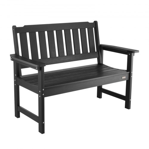 VEVOR Outdoor Bench, 128 cm, 363 kg Weight Capacity for 2-3 Persons, Weatherproof Plastic Frame with Backrest and Wide Armrests, Outside Bench for Patio, Garden, Park, Yard, Front Porch, Black