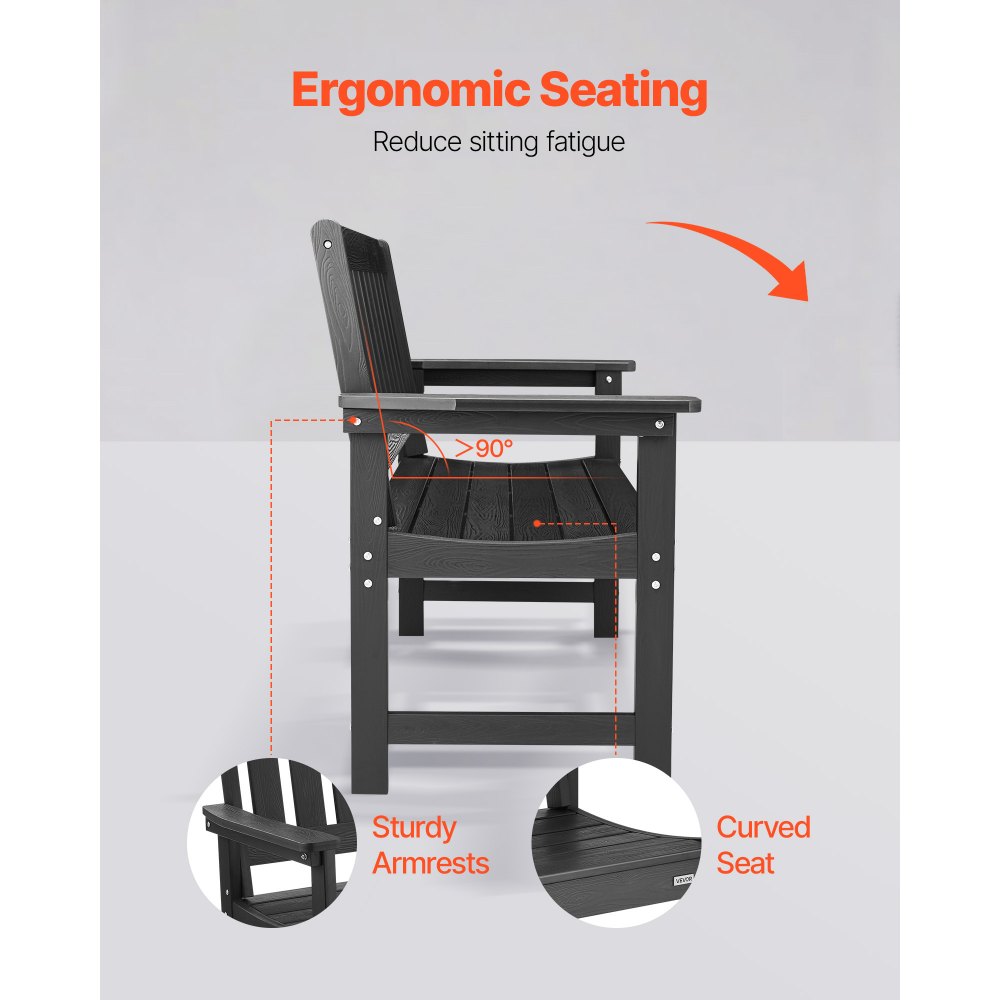 VEVOR Outdoor Bench, 50.5 inch, 800 lbs Weight Capacity for 2-3 Persons, Weatherproof Plastic Frame with Backrest and Wide Armrests, Outside Bench for Patio, Garden, Park, Yard, Front Porch, Black