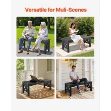 VEVOR Outdoor Bench Patio Bench 44.5 inch Weatherproof Plastic 600 lbs Black