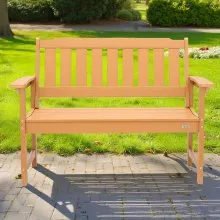 VEVOR Outdoor Bench Patio Bench 50.5 in Weatherproof Plastic Natural Wood Color