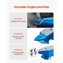 VEVOR Single Horn Anvil 22Lbs Steel Anvil Blacksmith for Sale Forge Steel Tools with Round and Square Hole and Equipment Anvil Rugged Blacksmith Jewelers Durable and Robust Metalsmith Tool