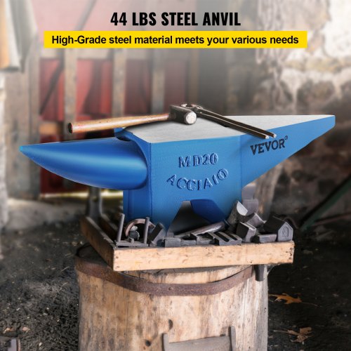 VEVOR Single Horn Anvil 44Lbs Steel Anvil Blacksmith for Sale Forge Tools and Equipment Anvil Rugged Round and Square Hole Horn Anvil Blacksmith Jewelers Metalsmith Blacksmith Tool