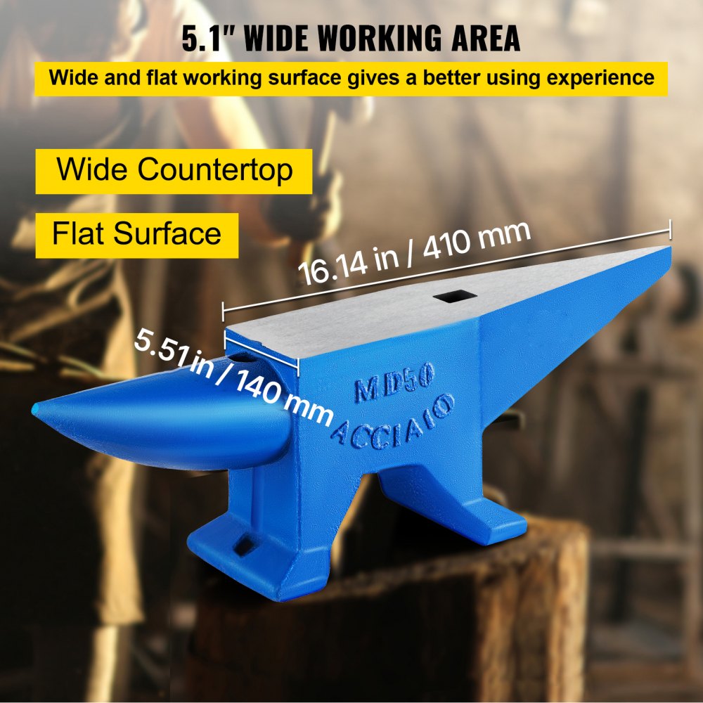 VEVOR Single Horn Anvil Cast Steel Anvil Blacksmith for Sale Forge Steel Tools with Round and Square Hole and Equipment Anvil Rugged Blacksmith Jewelers Durable and Robust Metal Working Tool 110Lbs