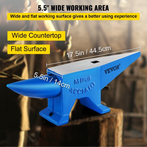 VEVOR Single Horn Anvil 132Lbs/60Kg Cast Steel Anvil Blacksmith for Sale Forge Steel Tools W/ Round And Square Hole and Equipment Anvil Rugged Blacksmith Jewelers Durable and Robust Metal Working
