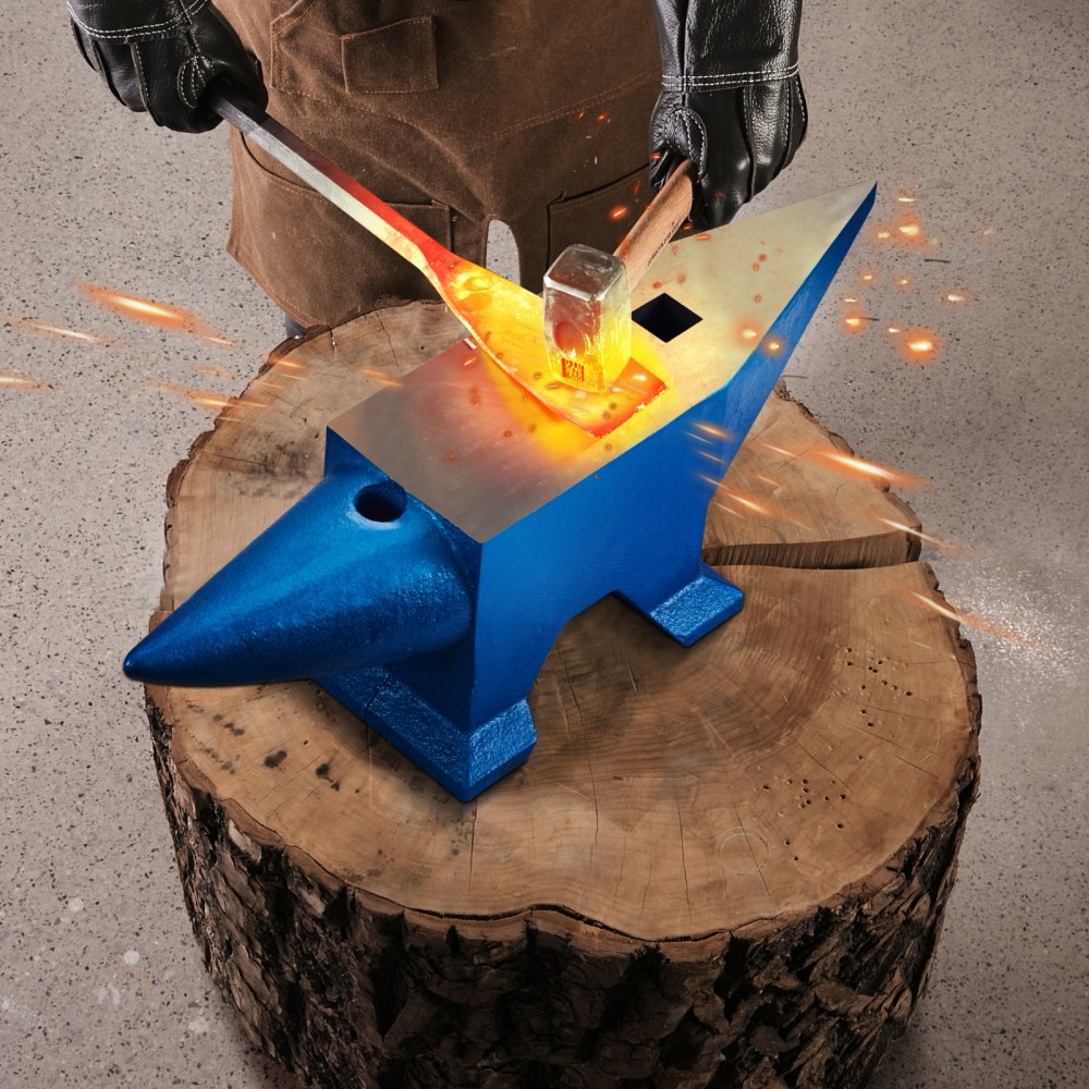 VEVOR Single Horn Anvil 132Lbs Cast Steel Anvil Blacksmith for Sale Forge Steel Tools with Round and Square Hole and Equipment Anvil Rugged Blacksmith Jewelers Durable and Robust Metal Working Tool