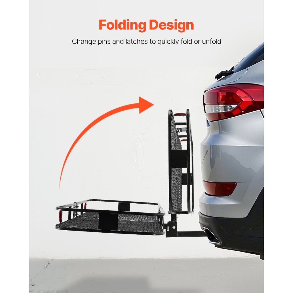 VEVOR 60" x 24" x 6", Hitch Cargo Carrier, 500 lbs Capacity Hitch Cargo Carrier with Nighttime Reflective Reminder, Folding Hitch Mount Cargo Carrier with Hitch Stabilizer, Fit for SUVs
