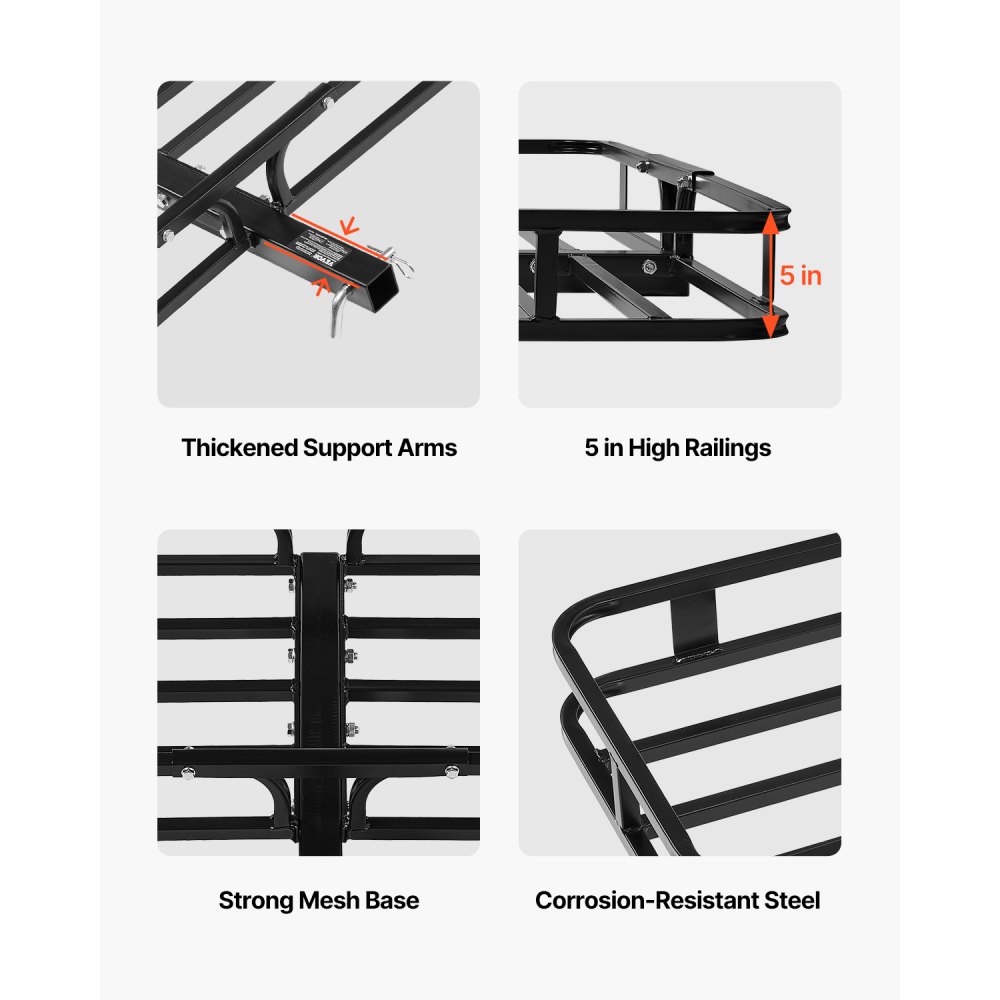 VEVOR 53" x 19" x 5", Hitch Cargo Carrier, 500 lbs Capacity Hitch Cargo Carrier with Hitch Stabilizer & Ratchet Straps, Hitch Mount Cargo Carrier with Cargo Net with Hook, Fit for SUVs