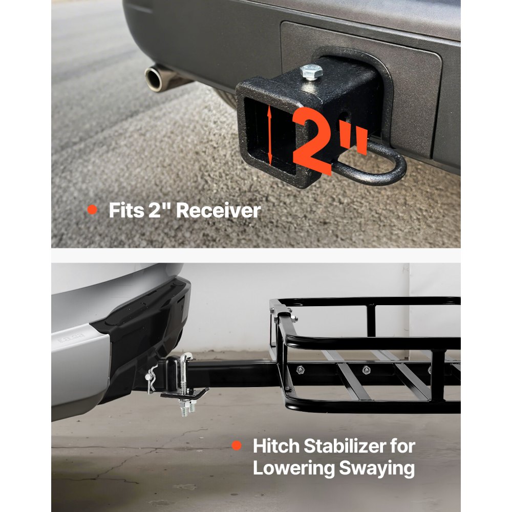 VEVOR 53" x 19" x 5", Hitch Cargo Carrier, 500 lbs Capacity Hitch Cargo Carrier with Hitch Stabilizer & Ratchet Straps, Hitch Mount Cargo Carrier with Cargo Net with Hook, Fit for SUVs