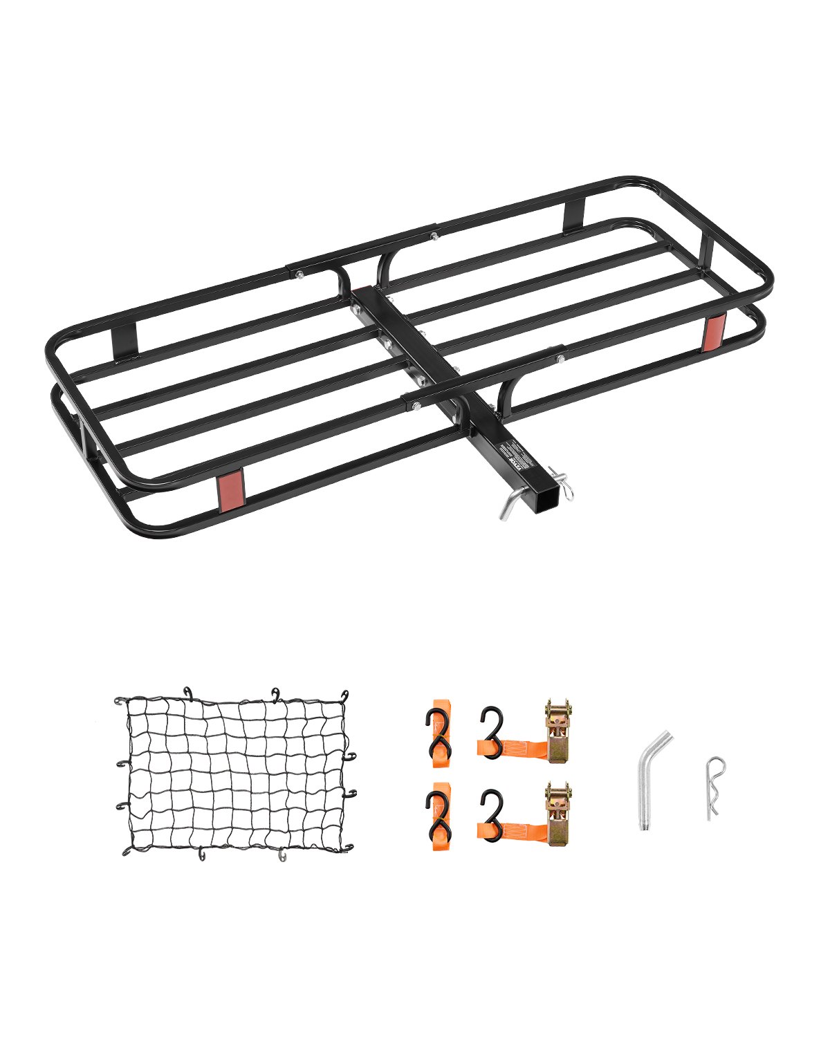 VEVOR 53" x 19" x 5", Hitch Cargo Carrier, 500 lbs Capacity Hitch Cargo Carrier with Hitch Stabilizer & Ratchet Straps, Hitch Mount Cargo Carrier with Cargo Net with Hook, Fit for SUVs