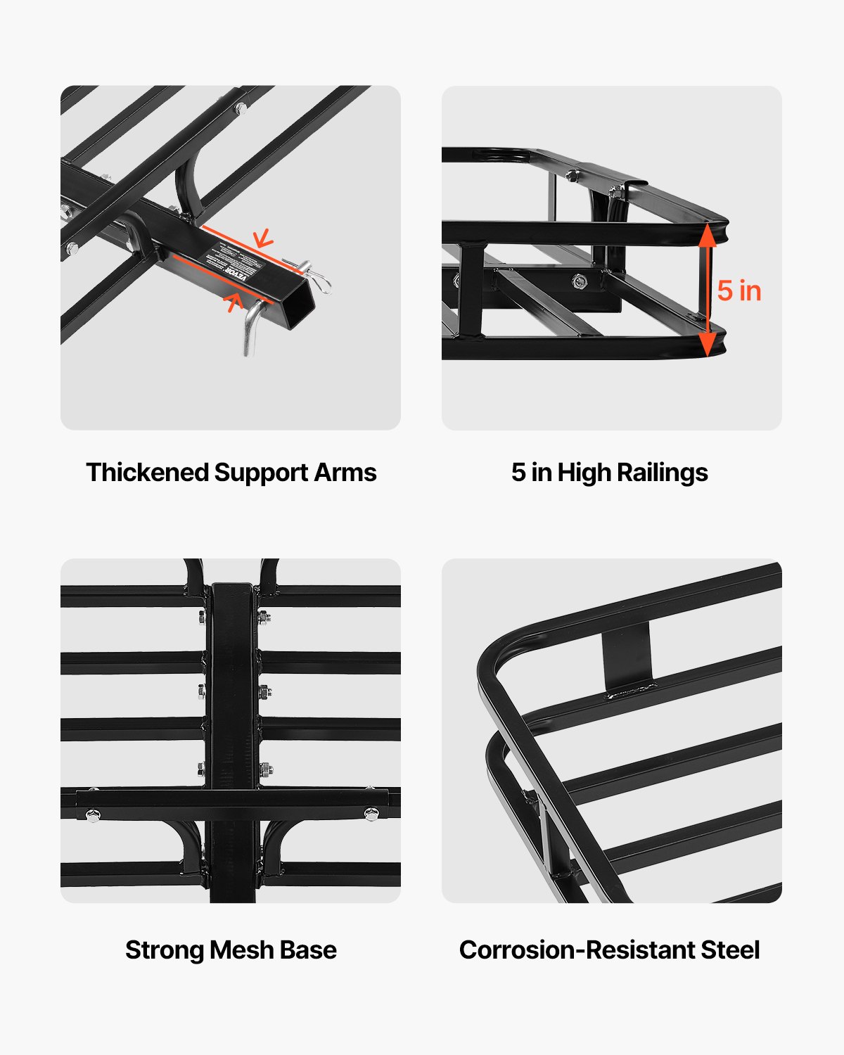 VEVOR 53" x 19" x 5", Hitch Cargo Carrier, 500 lbs Capacity Hitch Cargo Carrier with Hitch Stabilizer & Ratchet Straps, Hitch Mount Cargo Carrier with Cargo Net with Hook, Fit for SUVs