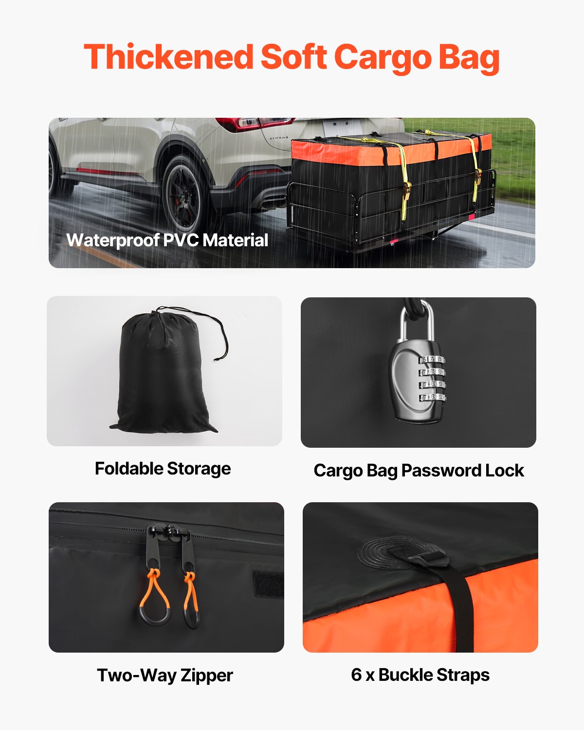 VEVOR 60" x 24" x 14", Hitch Cargo Carrier, 500 lbs Capacity Hitch Cargo Carrier with Cargo Net & Waterproof Cargo Bag, Folding Hitch Mount Cargo Carrier with Reflective Reminder, Fit for SUVs
