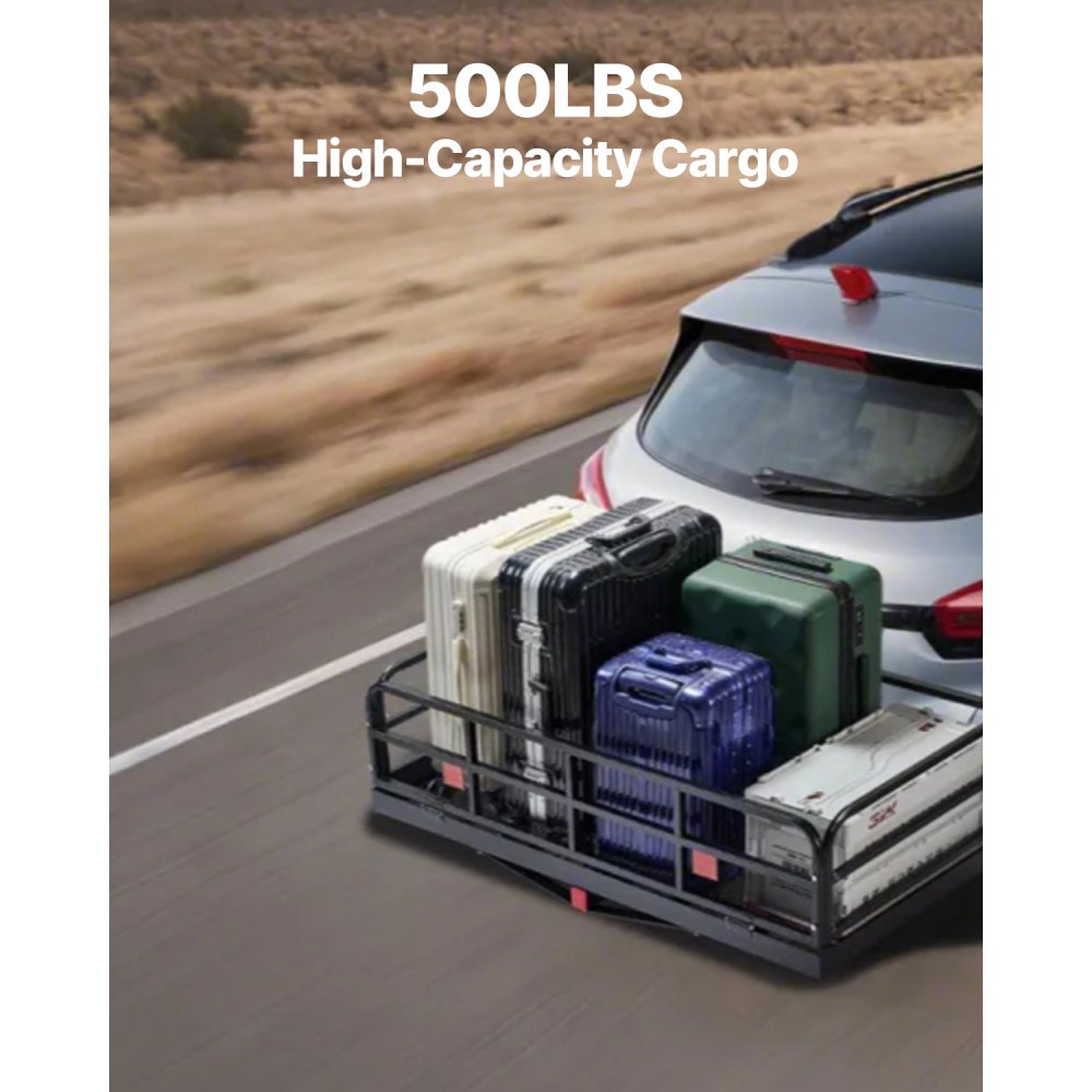 VEVOR 60" x 24" x 14", Hitch Cargo Carrier, 500 lbs Capacity Hitch Cargo Carrier with Anti-Rattle Hitch Stabilizer, Folding Hitch Mount Cargo Carrier with Pins and Latches, Fit for SUVs/Pickup Trucks