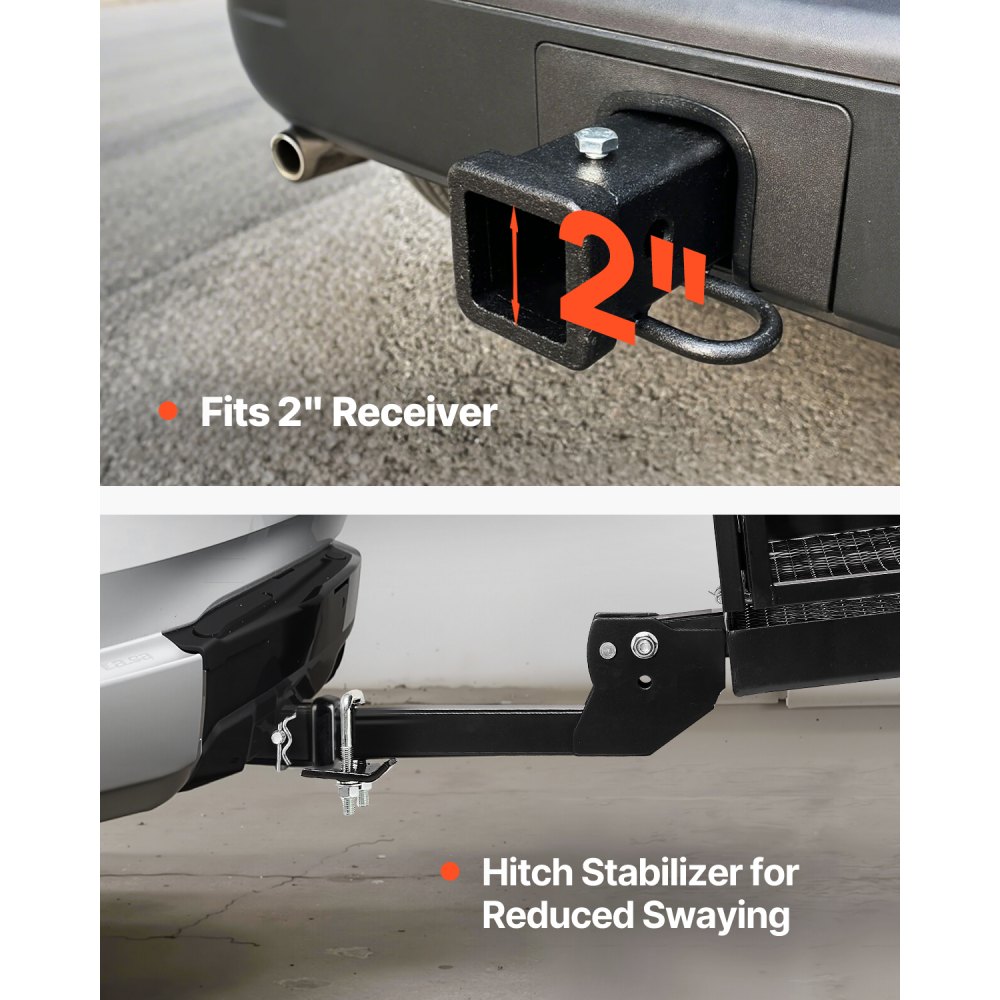VEVOR 60" x 24" x 14", Hitch Cargo Carrier, 500 lbs Capacity Hitch Cargo Carrier with Anti-Rattle Hitch Stabilizer, Folding Hitch Mount Cargo Carrier with Pins and Latches, Fit for SUVs/Pickup Trucks