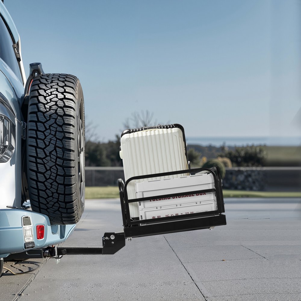VEVOR 60" x 24" x 14", Hitch Cargo Carrier, 500 lbs Capacity Hitch Cargo Carrier with Anti-Rattle Hitch Stabilizer, Folding Hitch Mount Cargo Carrier with Pins and Latches, Fit for SUVs/Pickup Trucks