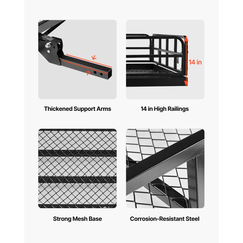 VEVOR 60" x 24" x 14", Hitch Cargo Carrier, 500 lbs Capacity Hitch Cargo Carrier with Anti-Rattle Hitch Stabilizer, Folding Hitch Mount Cargo Carrier with Pins and Latches, Fit for SUVs/Pickup Trucks