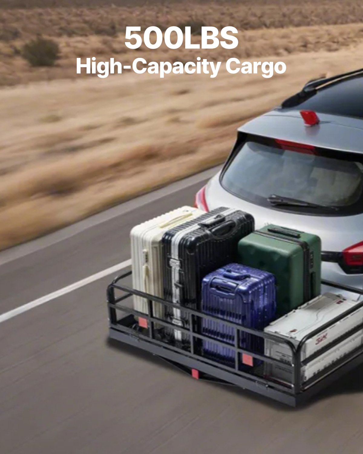 VEVOR 60" x 24" x 14", Hitch Cargo Carrier, 500 lbs Capacity Hitch Cargo Carrier with Anti-Rattle Hitch Stabilizer, Folding Hitch Mount Cargo Carrier with Pins and Latches, Fit for SUVs/Pickup Trucks