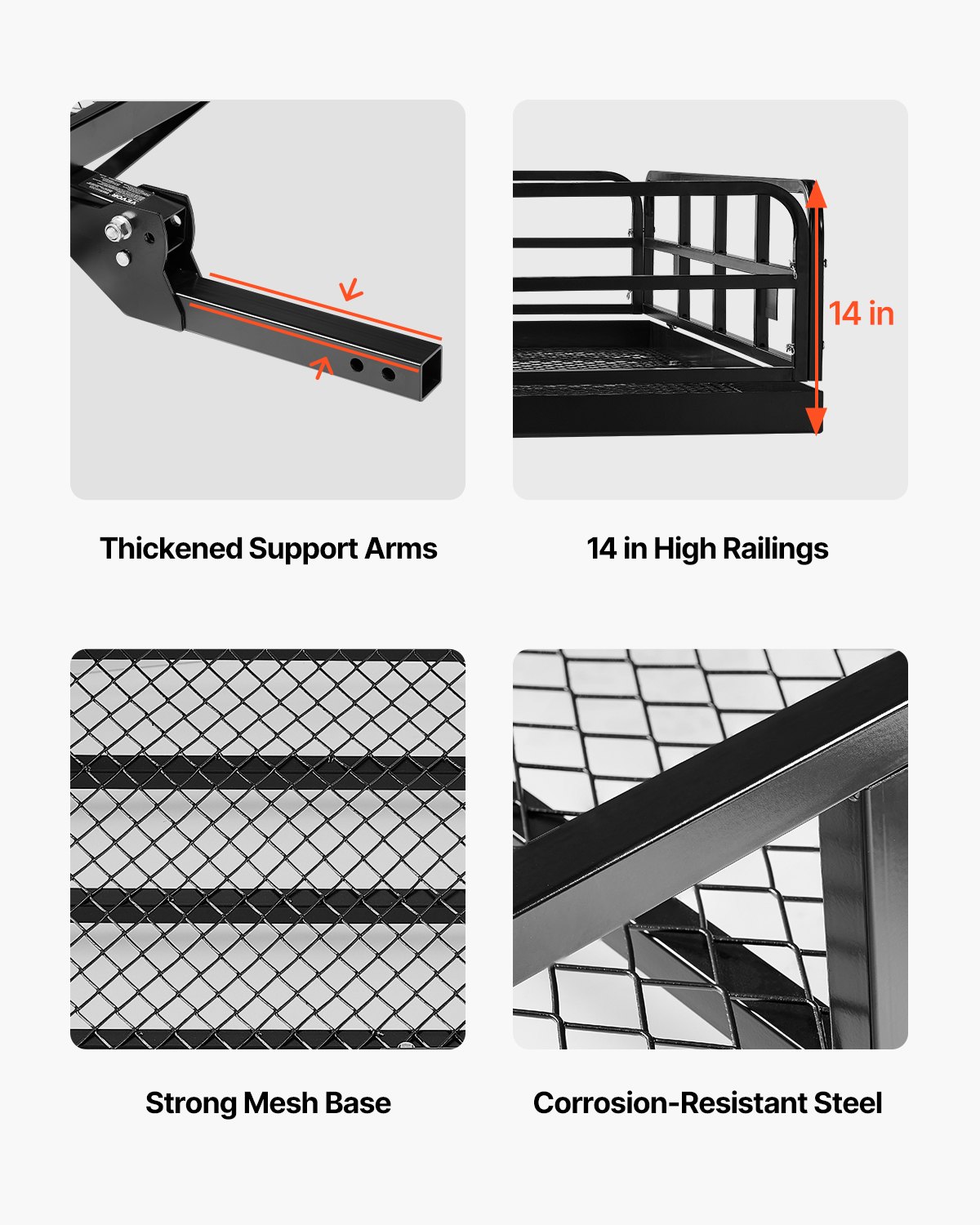 VEVOR 60" x 24" x 14", Hitch Cargo Carrier, 500 lbs Capacity Hitch Cargo Carrier with Anti-Rattle Hitch Stabilizer, Folding Hitch Mount Cargo Carrier with Pins and Latches, Fit for SUVs/Pickup Trucks
