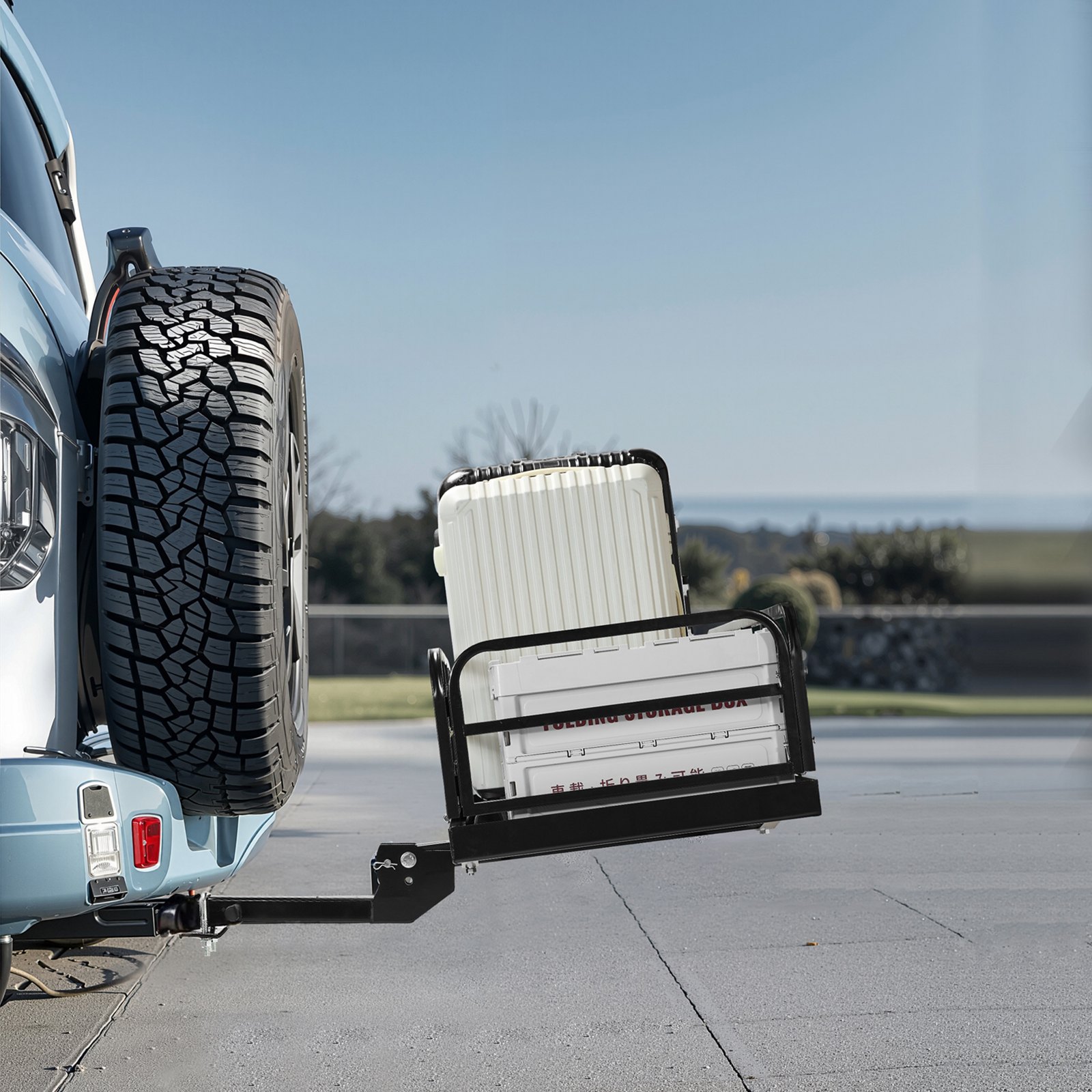 VEVOR 60" x 24" x 14", Hitch Cargo Carrier, 500 lbs Capacity Hitch Cargo Carrier with Anti-Rattle Hitch Stabilizer, Folding Hitch Mount Cargo Carrier with Pins and Latches, Fit for SUVs/Pickup Trucks