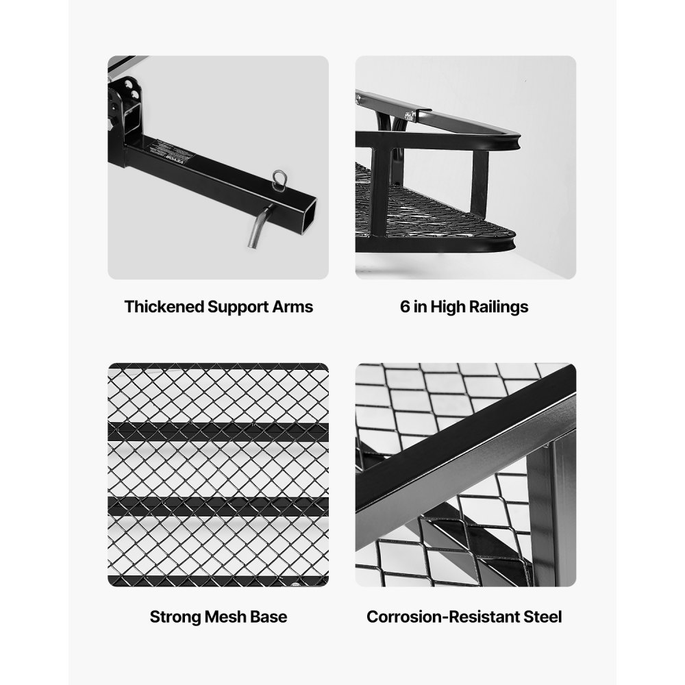 VEVOR 60" x 24" x 6", Hitch Cargo Carrier, 500 lbs Capacity Hitch Cargo Carrier with Cargo Net with Hook & Waterproof Cargo Bag, Folding Hitch Mount Cargo Carrier with Ratchet Straps, Fit for SUVs