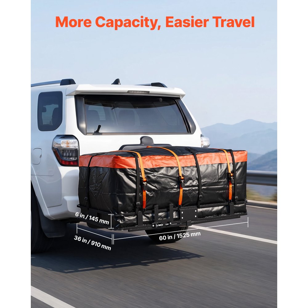 VEVOR Hitch Mount Cargo Carrier, 1460 x 860 x 650 mm Folding Rear Luggage Rack Basket with Waterproof Cargo Bag, 227kg Capacity High-Strength Steel Hitch Cargo Carrier Fits 2" Receiver for SUV Pickups