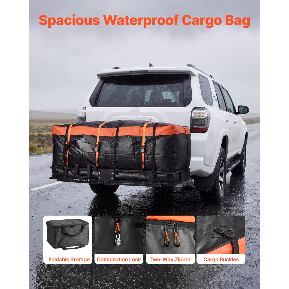 VEVOR Hitch Mount Cargo Carrier, 1460 x 860 x 650 mm Folding Rear Luggage Rack Basket with Waterproof Cargo Bag, 227kg Capacity High-Strength Steel Hitch Cargo Carrier Fits 2" Receiver for SUV Pickups