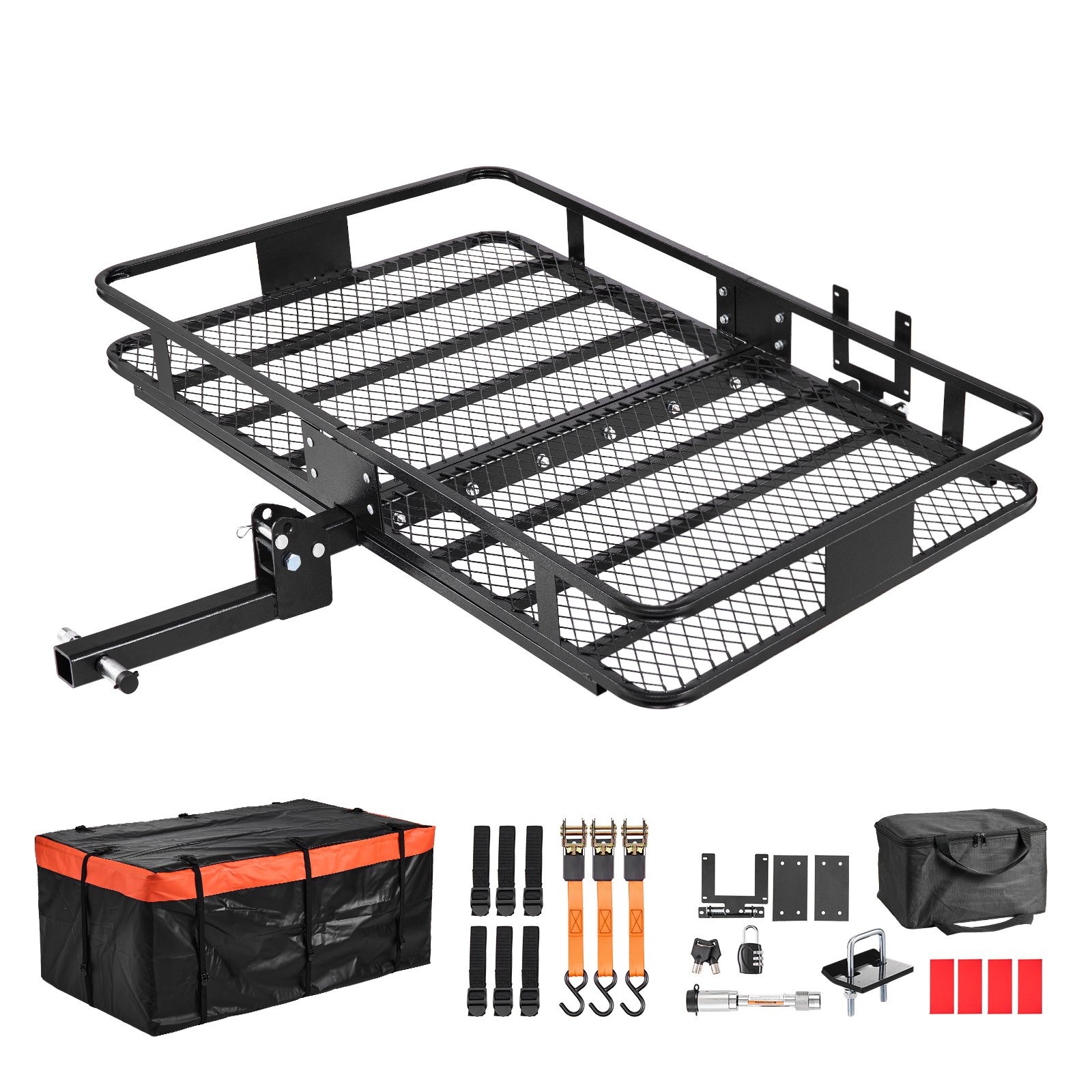 VEVOR Hitch Mount Cargo Carrier, 1460 x 860 x 650 mm Folding Rear Luggage Rack Basket with Waterproof Cargo Bag, 227kg Capacity High-Strength Steel Hitch Cargo Carrier Fits 2" Receiver for SUV Pickups
