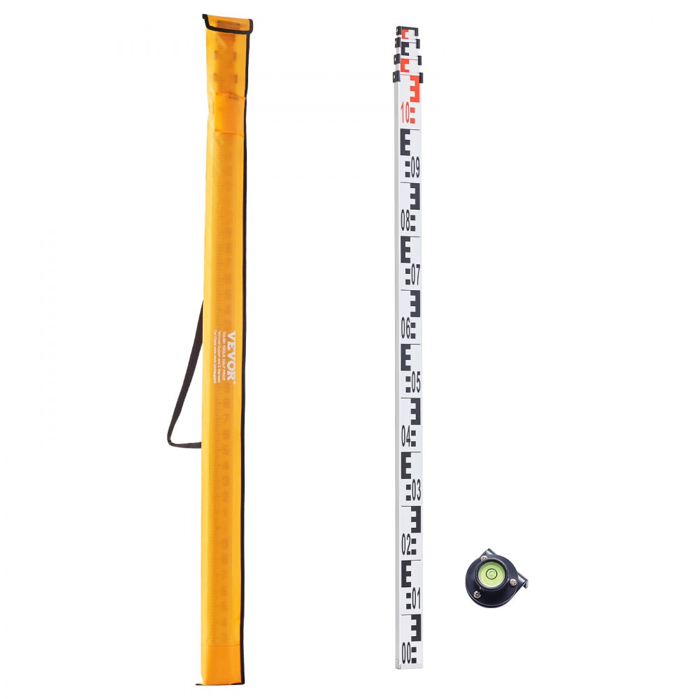 Ράβδος μέτρησης VEVOR 4M Metric Telescopic Grade Rod CM/MM με επίπεδο & τσάντα φυσαλίδων