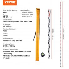 VEVOR Measuring Rod 4M Metric Telescopic Grade Rod CM/MM w/ Bubble Level & Bag