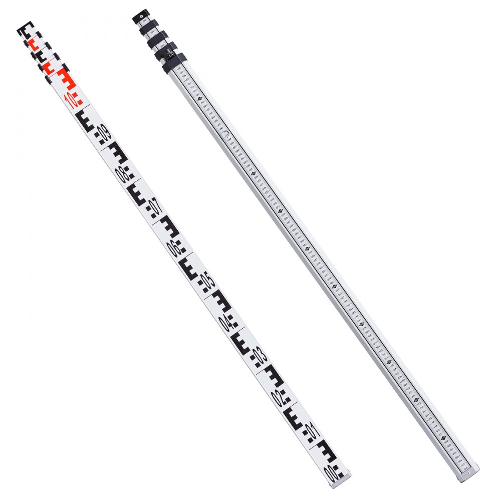 VEVOR Aluminum Grade Rod, 5M Metric Telescopic Measuring Rod, Double-Sided Scale in CM/MM Leveling Rod Stick,Aluminum Alloy Survey Rod with Bubble Level &Carrying Bag for Measuring Houses,Walls,Floors