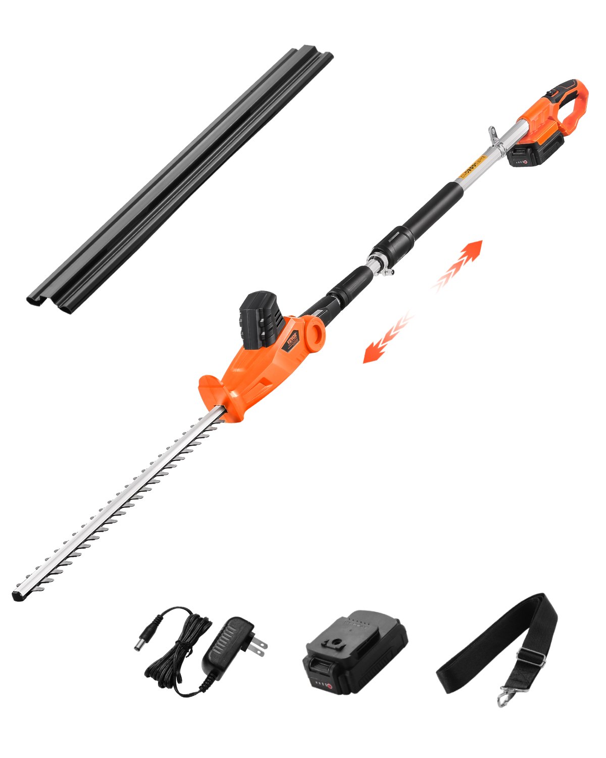 VEVOR Electric Hedge Trimmer, 1200 RPM, 6.2 - 7.8 Ft Extendable, Pole Hedge Trimmer for High Branch, 20V Battery, Cordless Hedge Trimmer with 20 in Blade, 5 Angles Adjustable for Yard Garden