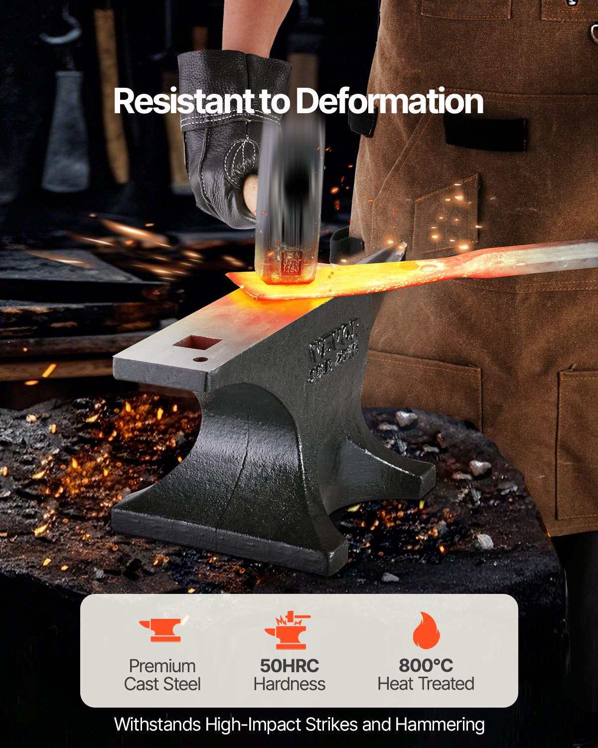 VEVOR Single Horn Anvil, 55lbs Cast Steel Anvil, High Hardness Rugged Round Horn Anvil for Blacksmiths, with Large Countertop and Stable Base, Metal Working Tool for Metal Bending, Shaping, Twisting