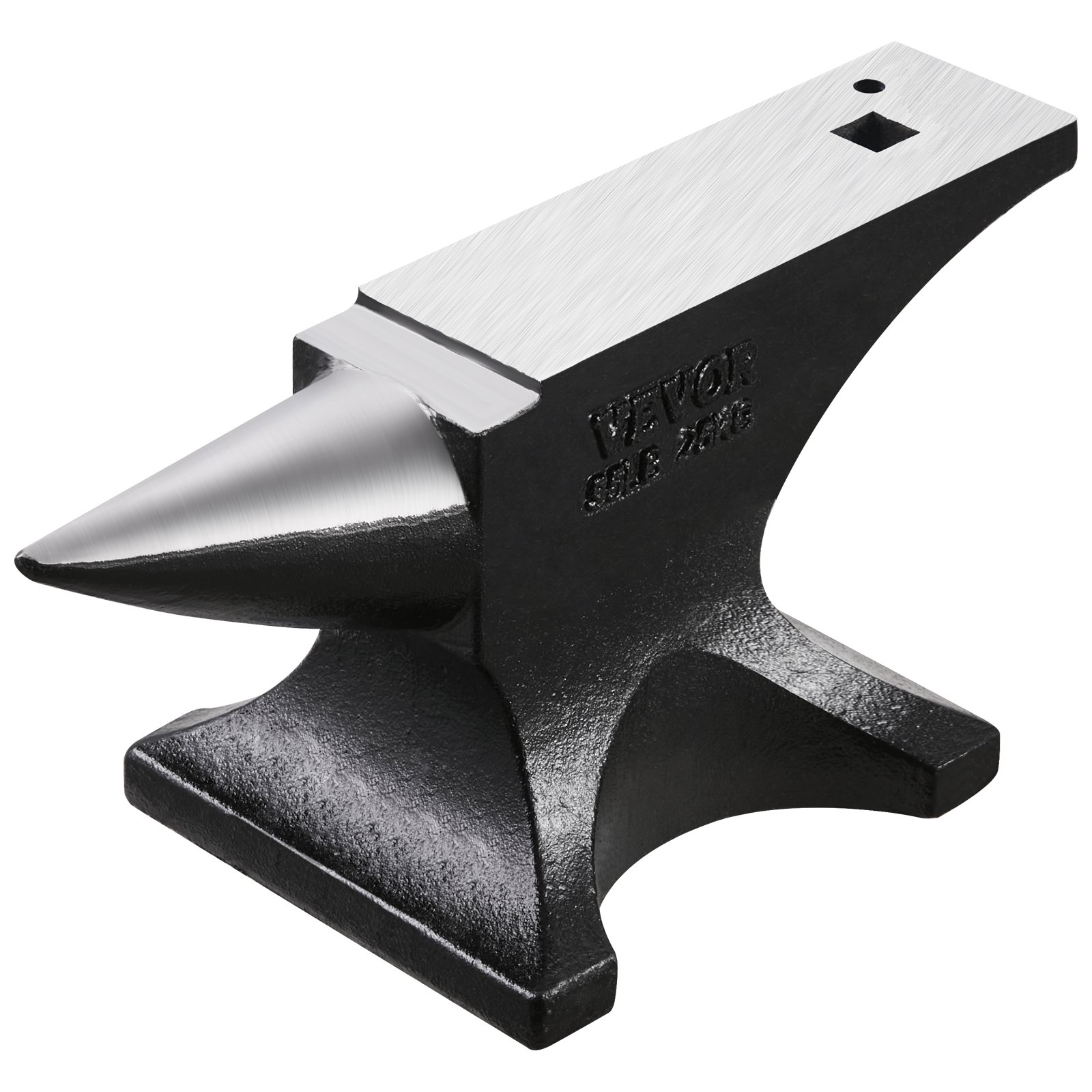VEVOR Single Horn Anvil, 55lbs Cast Steel Anvil, High Hardness Rugged Round Horn Anvil for Blacksmiths, with Large Countertop and Stable Base, Metal Working Tool for Metal Bending, Shaping, Twisting