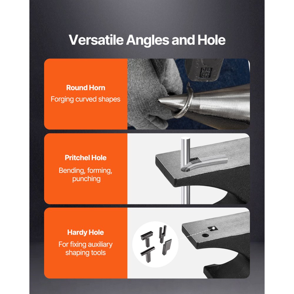 VEVOR Single Horn Anvil, 50kg Cast Steel Anvil, High Hardness Rugged Round Horn Anvil for Blacksmiths, with Large Countertop and Stable Base, Metal Working Tool for Metal Bending, Shaping, Twisting