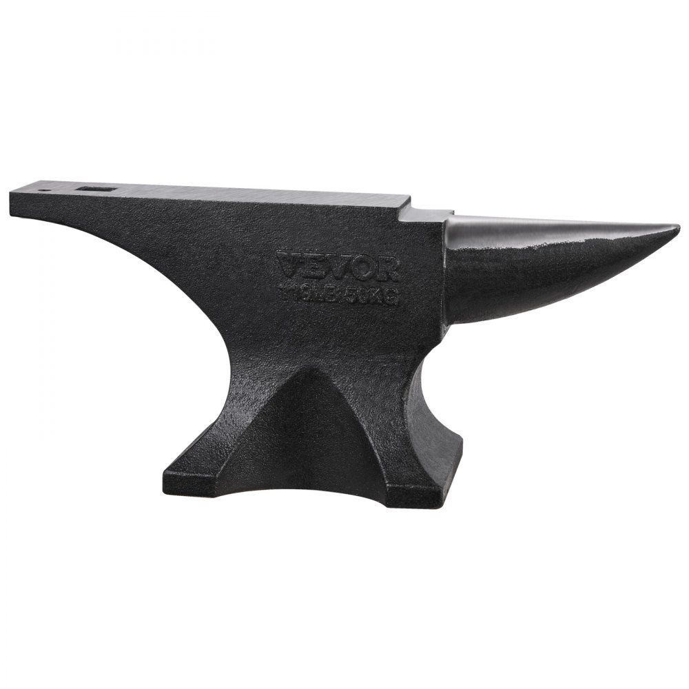 VEVOR Single Horn Anvil, 50kg Cast Steel Anvil, High Hardness Rugged Round Horn Anvil for Blacksmiths, with Large Countertop and Stable Base, Metal Working Tool for Metal Bending, Shaping, Twisting