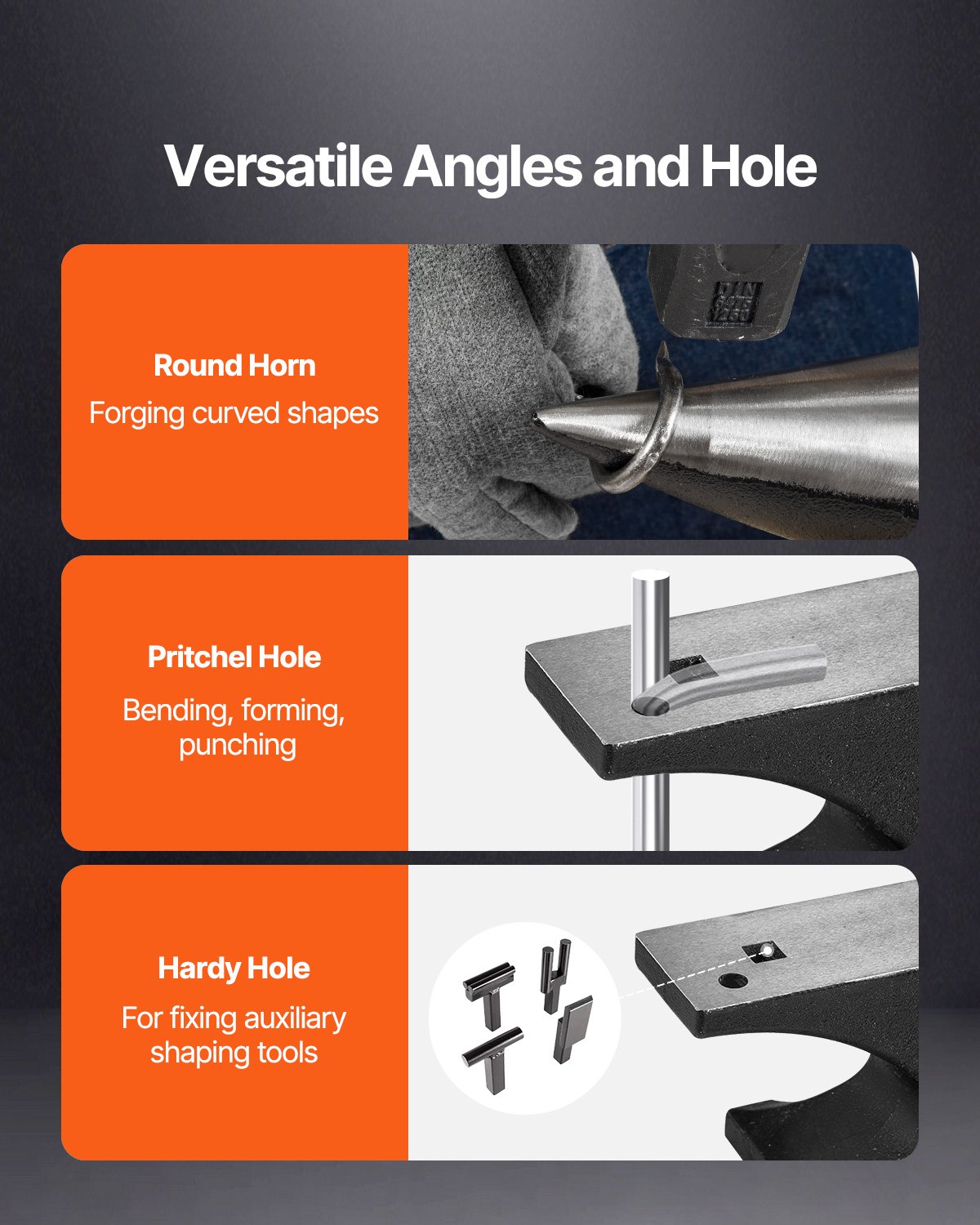 VEVOR Single Horn Anvil, 50kg Cast Steel Anvil, High Hardness Rugged Round Horn Anvil for Blacksmiths, with Large Countertop and Stable Base, Metal Working Tool for Metal Bending, Shaping, Twisting
